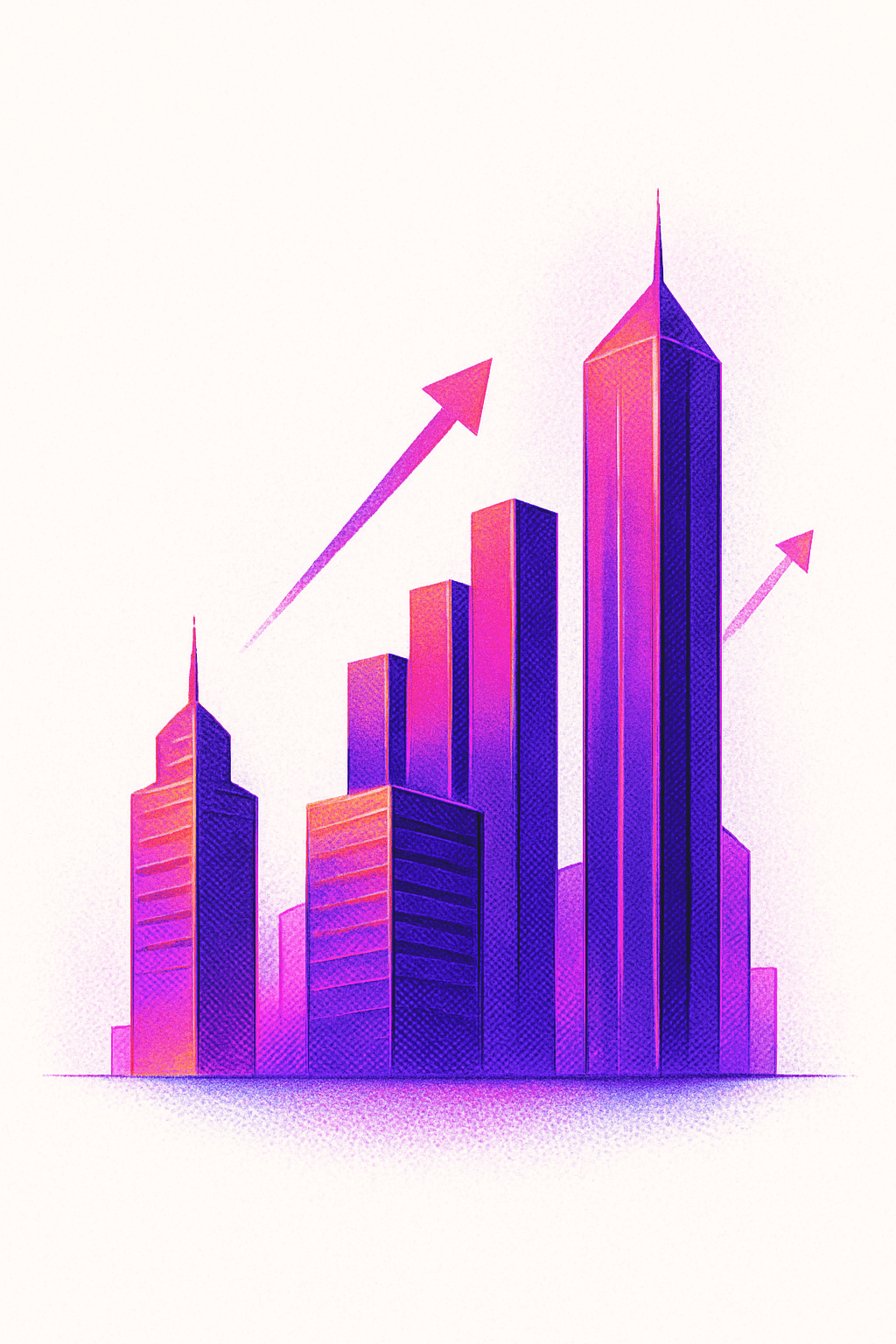 Abstract magenta and purple growth chart illustration for B2B SaaS conversion benchmarks.